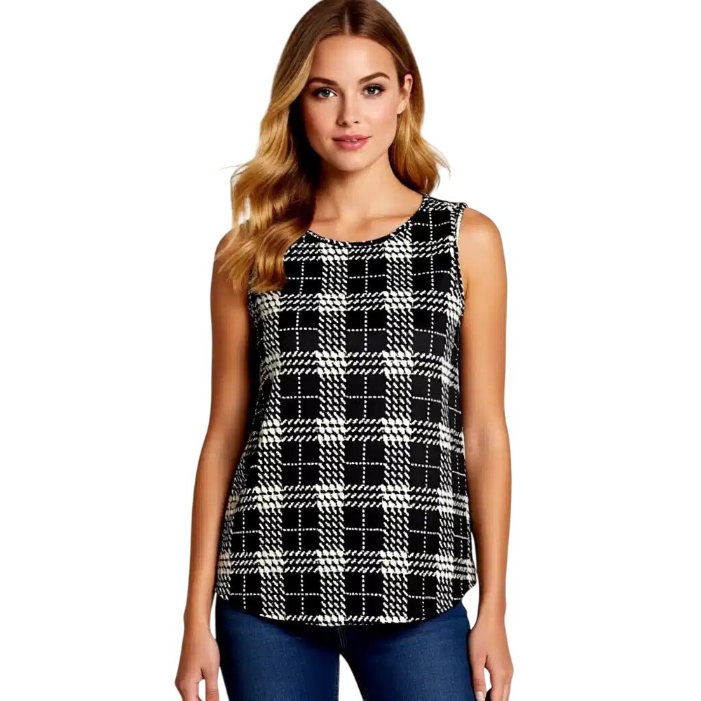 MULTIPLES Women Black White‎ Plaid Sleeveles Top Size S NWT